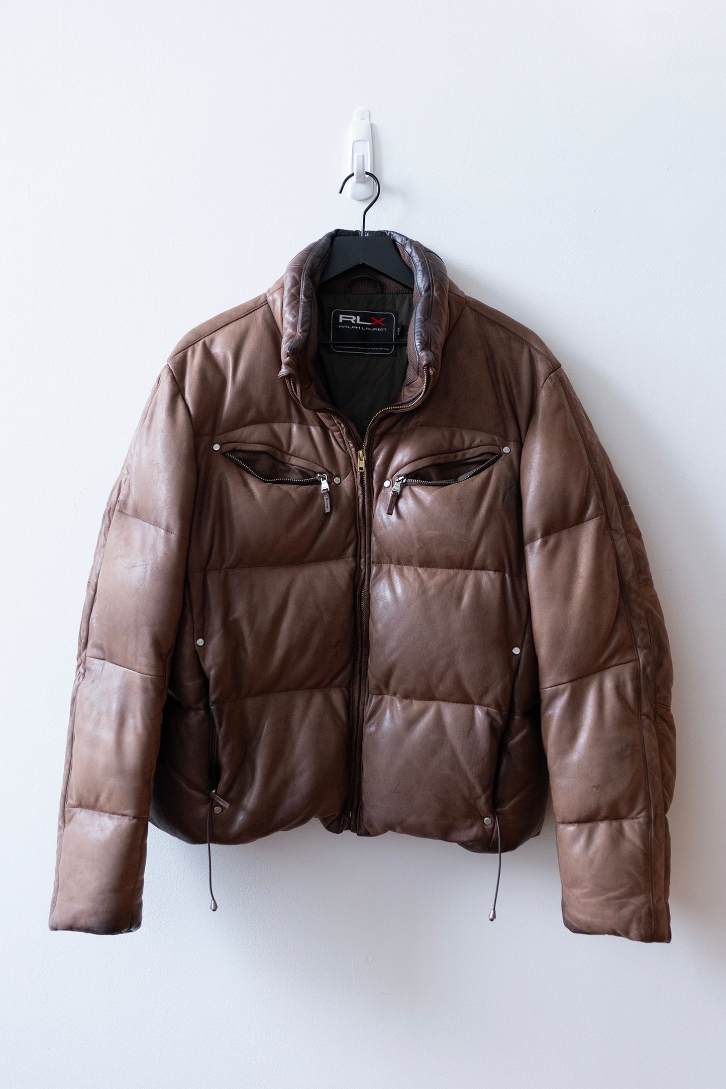 Vintage Ralph Lauren RLX Leather Puffer Jacket in Brown