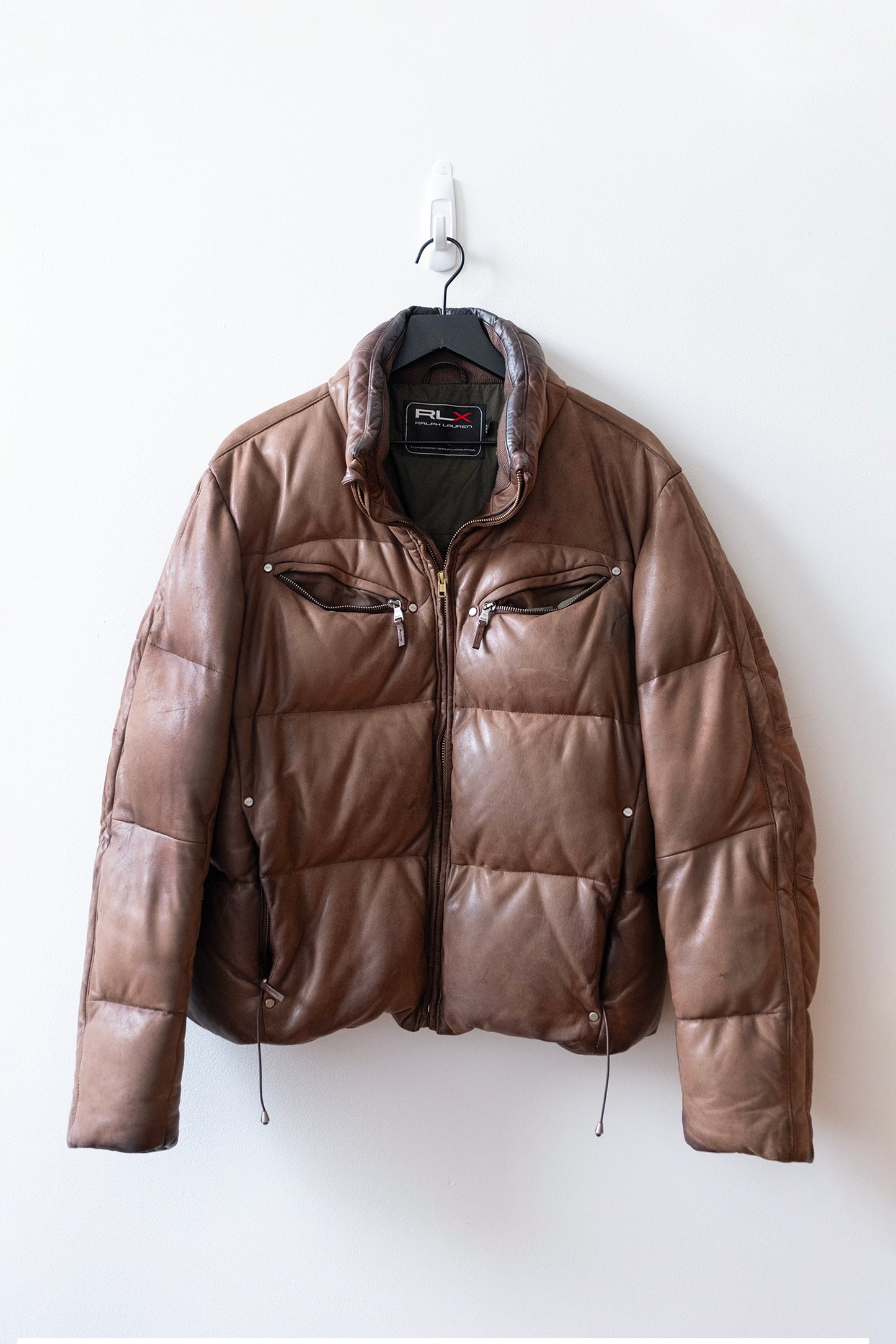 Vintage Ralph Lauren RLX Leather Puffer Jacket in Brown