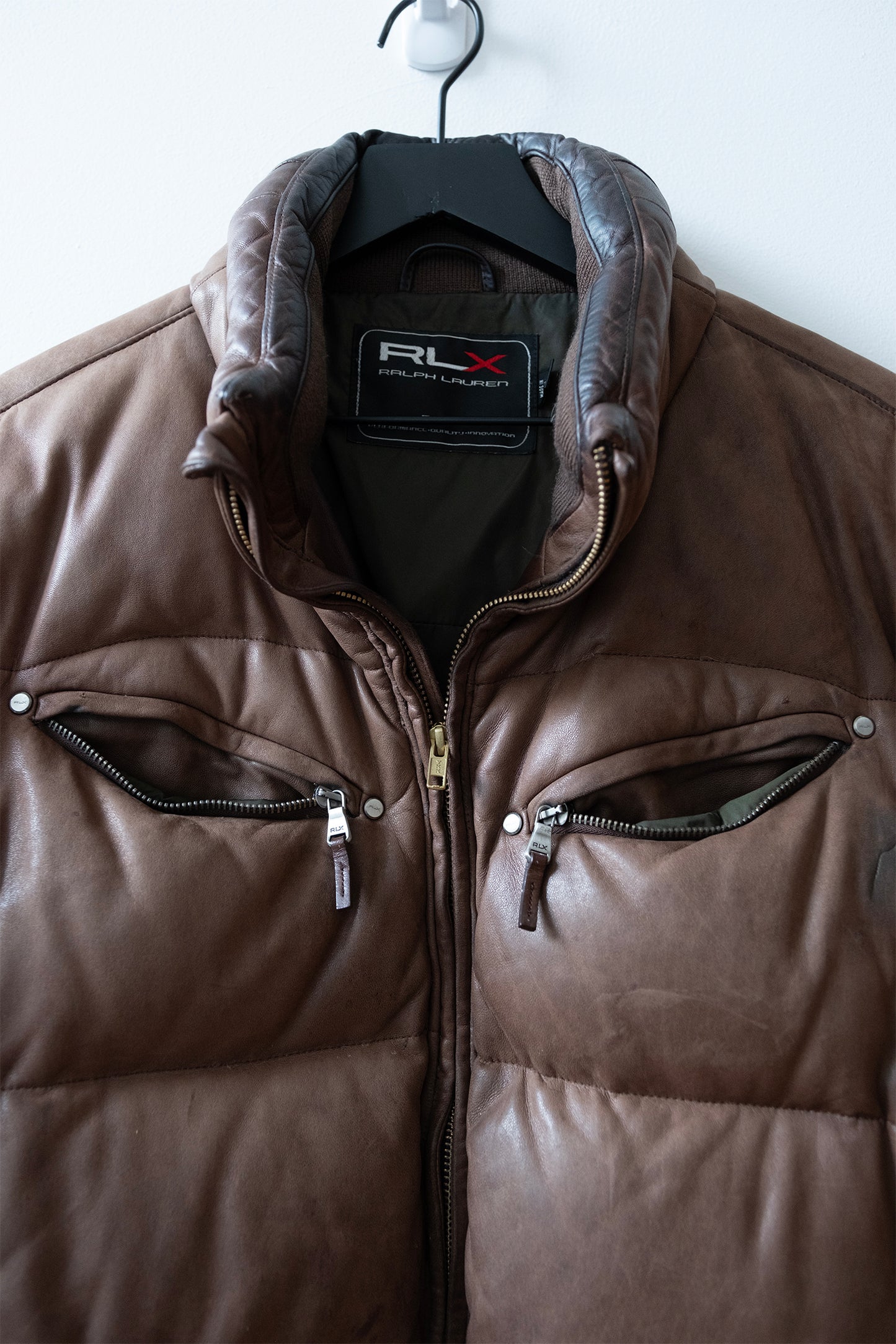 Vintage Ralph Lauren RLX Leather Puffer Jacket in Brown