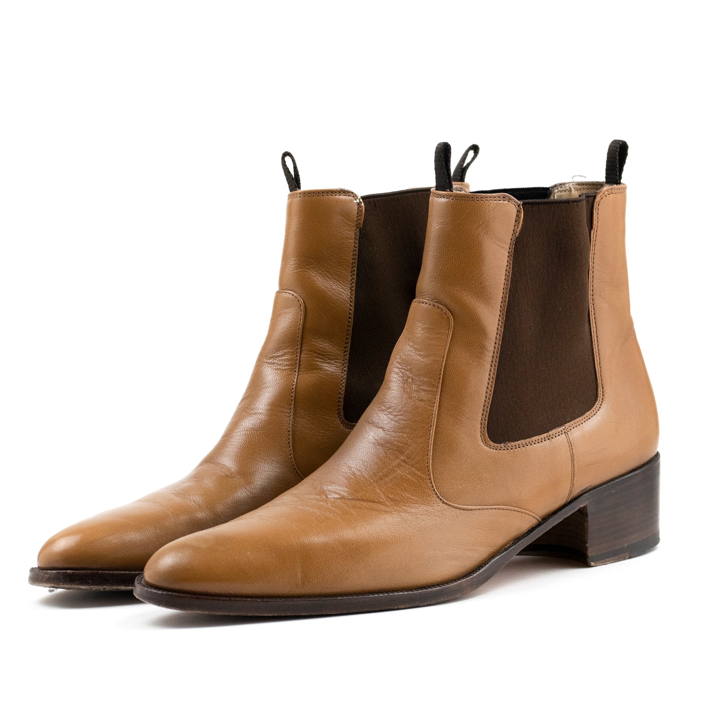 Helmut Lang 2000's Cuban Heel Boot in Saddle Brown Leather
