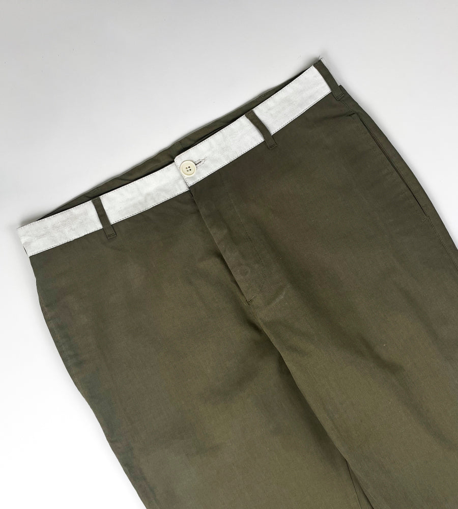 Helmut Lang S/S 1997 Resinated Cotton Trousers w/ Contrast Waist