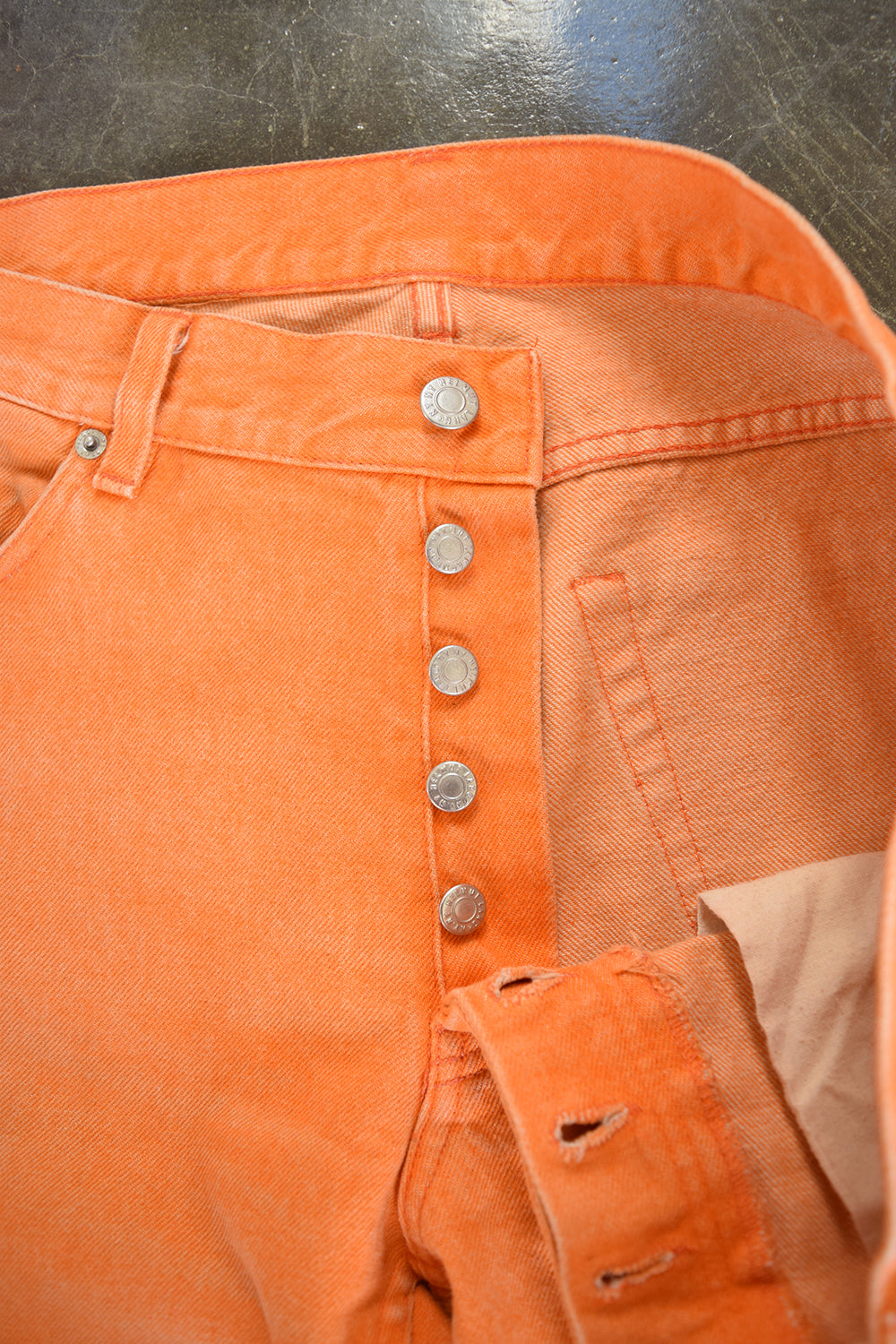 Helmut Lang 2003 Orange Vintage Sanded Denim in Bootcut