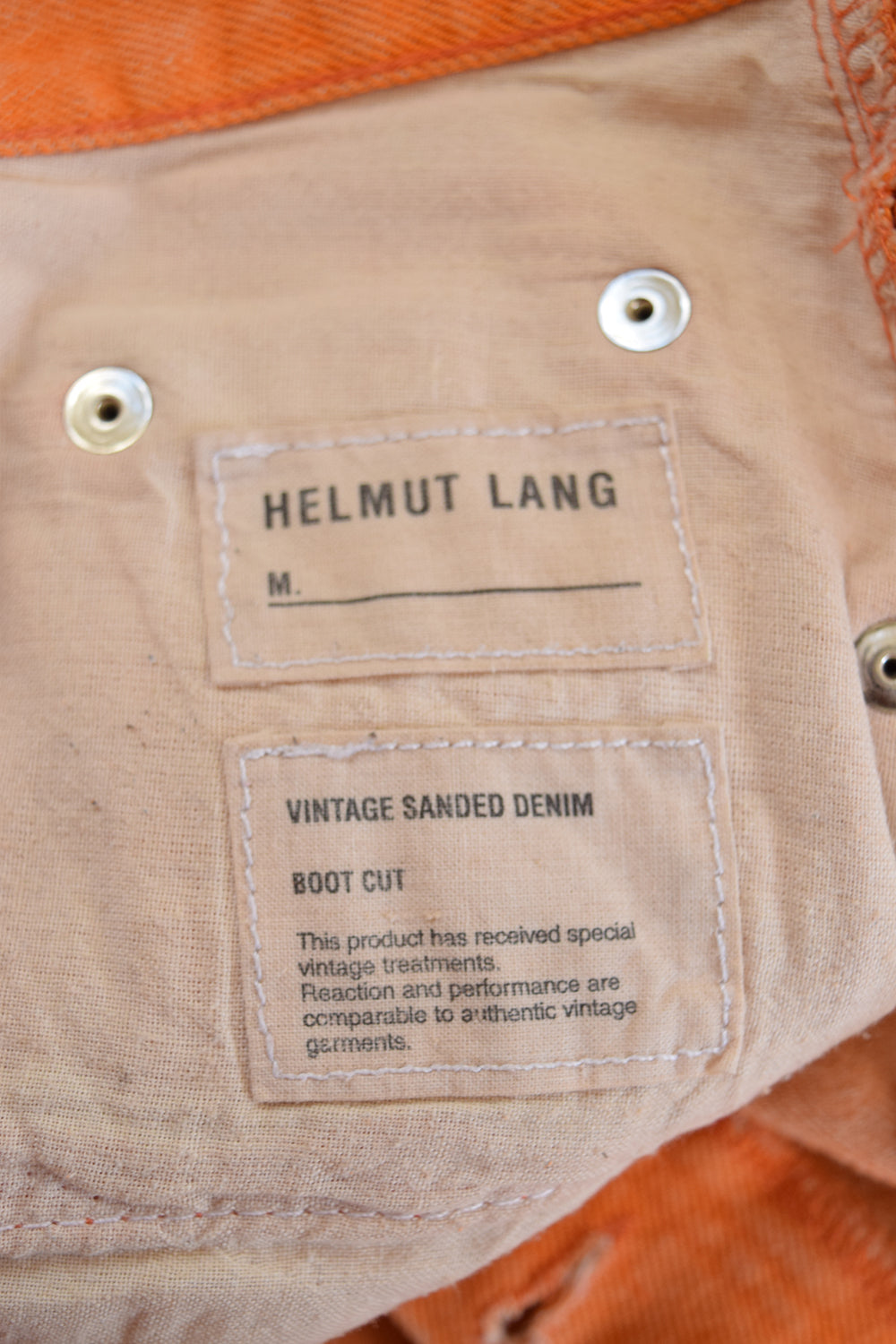 Helmut Lang 2003 Orange Vintage Sanded Denim in Bootcut