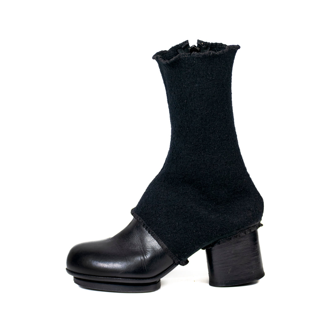 Martin Margiela AW1999 Socked Mule Boot Black Leather and Wool Chaperone Store