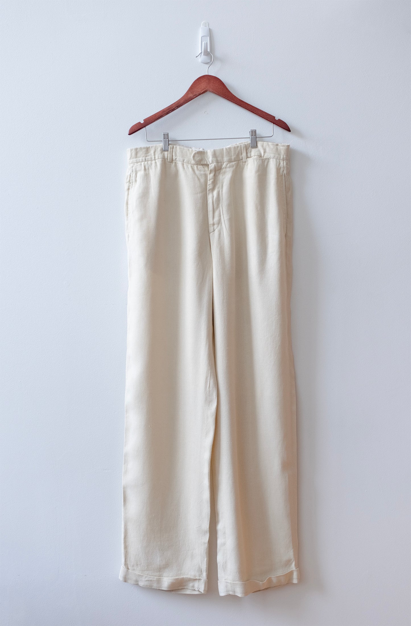 Vintage 1980s Hermes Linen Trousers with Leather Trim