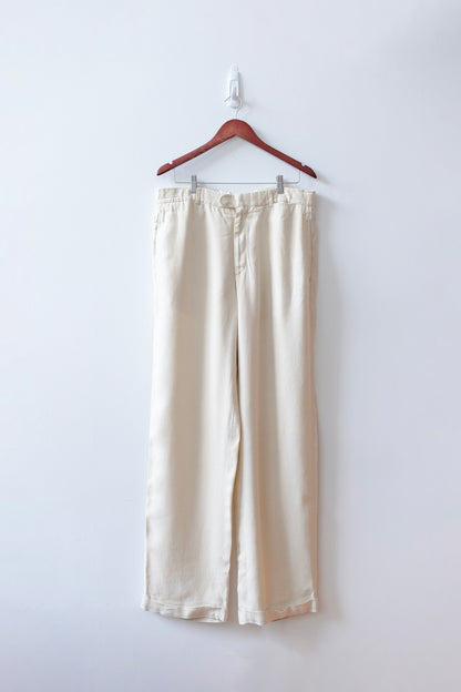 Vintage 1980s Hermes Linen Trousers with Leather Trim