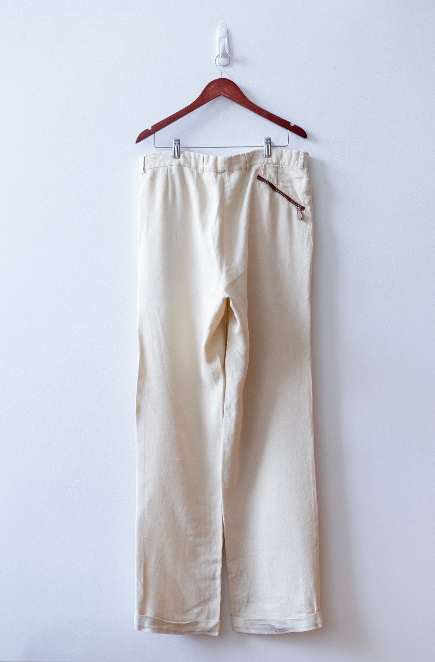 Vintage 1980s Hermes Linen Trousers with Leather Trim