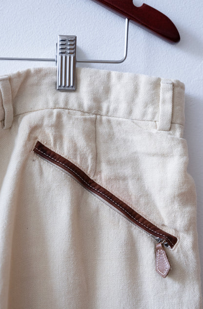 Vintage 1980s Hermes Linen Trousers with Leather Trim