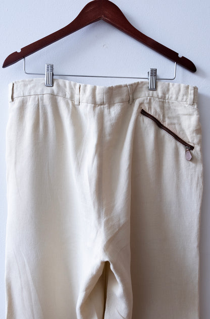 Vintage 1980s Hermes Linen Trousers with Leather Trim