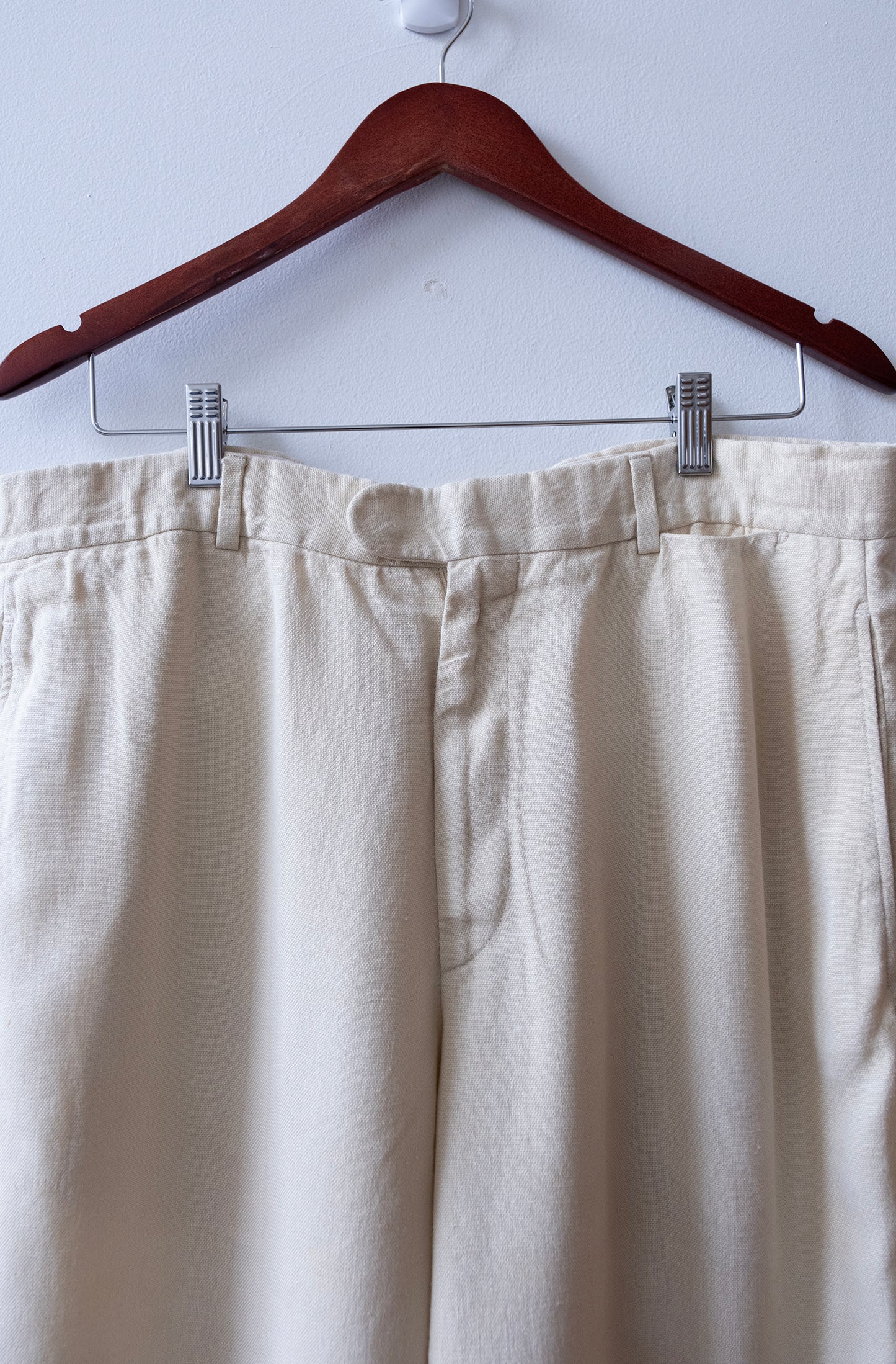 Vintage 1980s Hermes Linen Trousers with Leather Trim