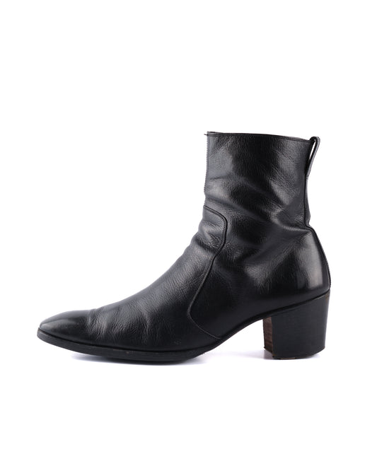 Yves Saint Laurent Rive Gauche 2000s Tom Ford Leather 'Johnny' Boot in Black Pebbled Leather