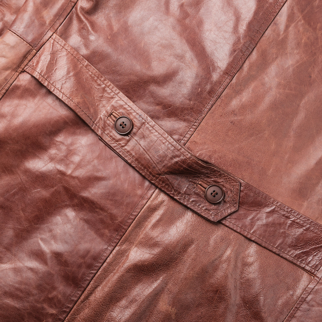 Vintage Italian 1970s Heavily Patinated Leather Trench Coat in Brown Leather