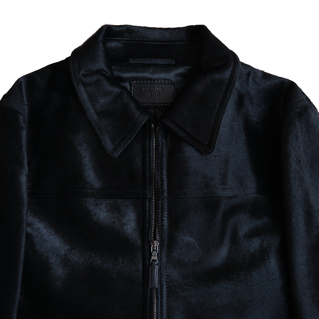 Vintage Prada 2000s Dyed Calf Hair Jacket in Black