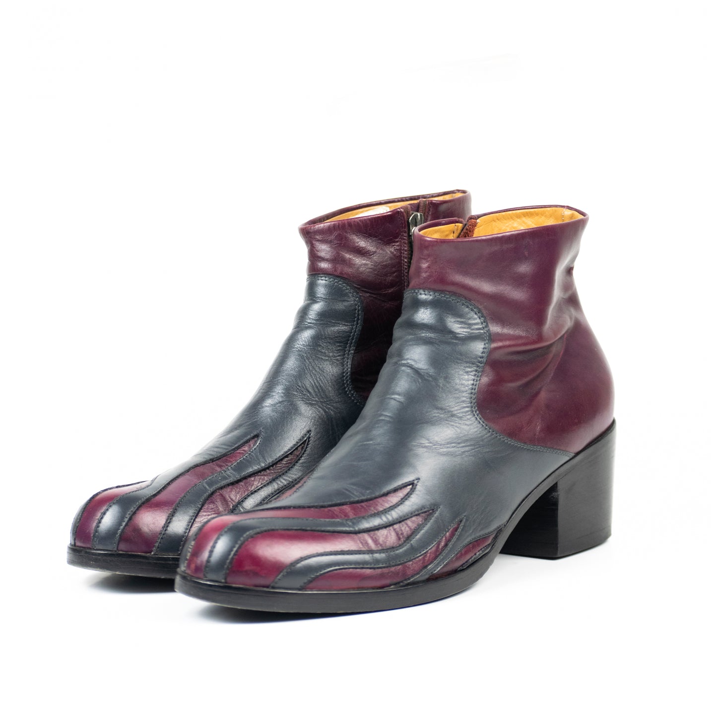 Martin Margiela F/W 2007 Cuban Heel Boots in Patchworked Red and Blue Leather