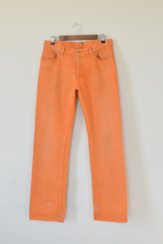 Helmut Lang 2003 Orange Vintage Sanded Denim in Bootcut