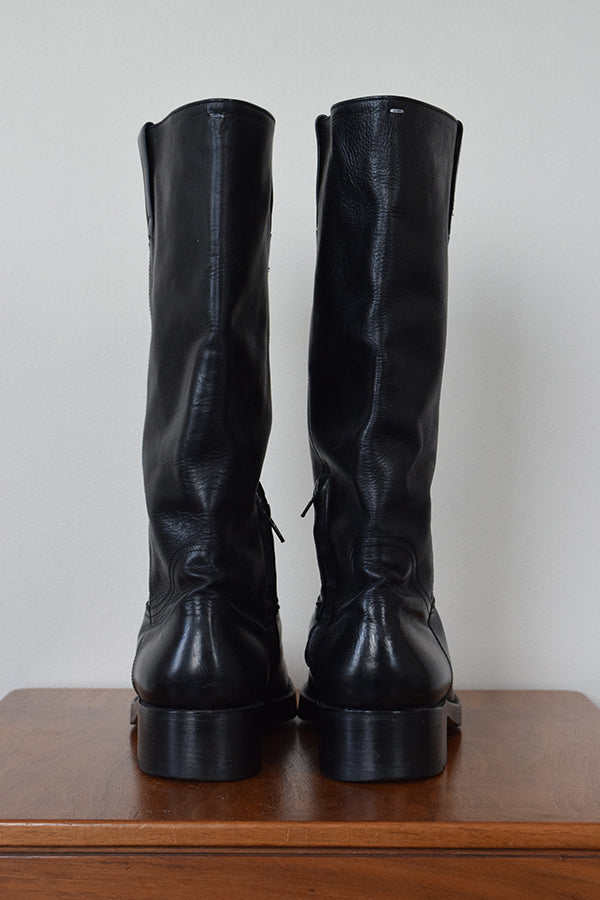 Martin Margiela F/W 2008 Square Toe Black Leather Rider Boots