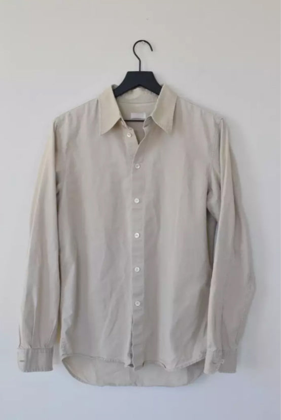 Helmut Lang 1998 Tan Military Shirt w White Back Stripe