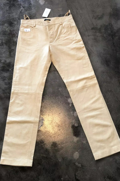 Helmut Lang Early 2000's Vintage Archive Press Sample Ocher Leather Pants