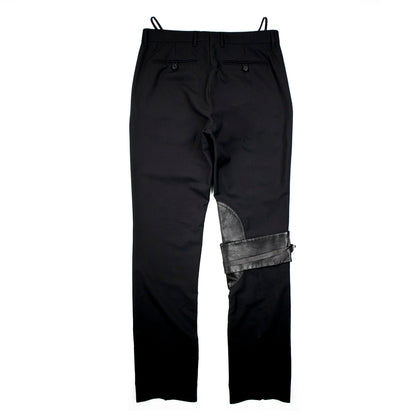 Helmut Lang F/W 2003 Wool Trousers w/ Leather Insert/Leg Wrap