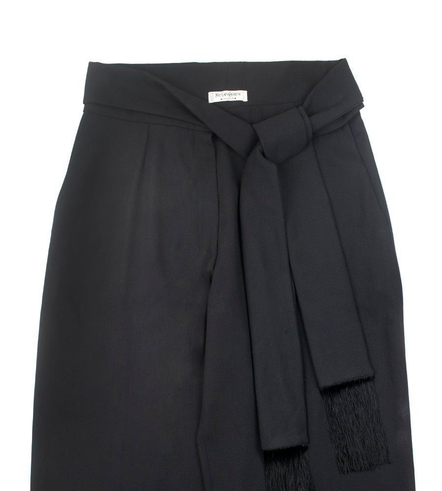 Yves Saint Laurent Rive Gauche Wool Pants with Tassel Wrap